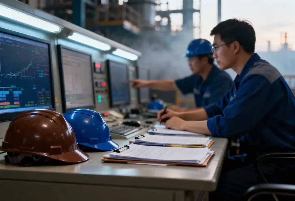 Control room analyzing industrial maintenance data